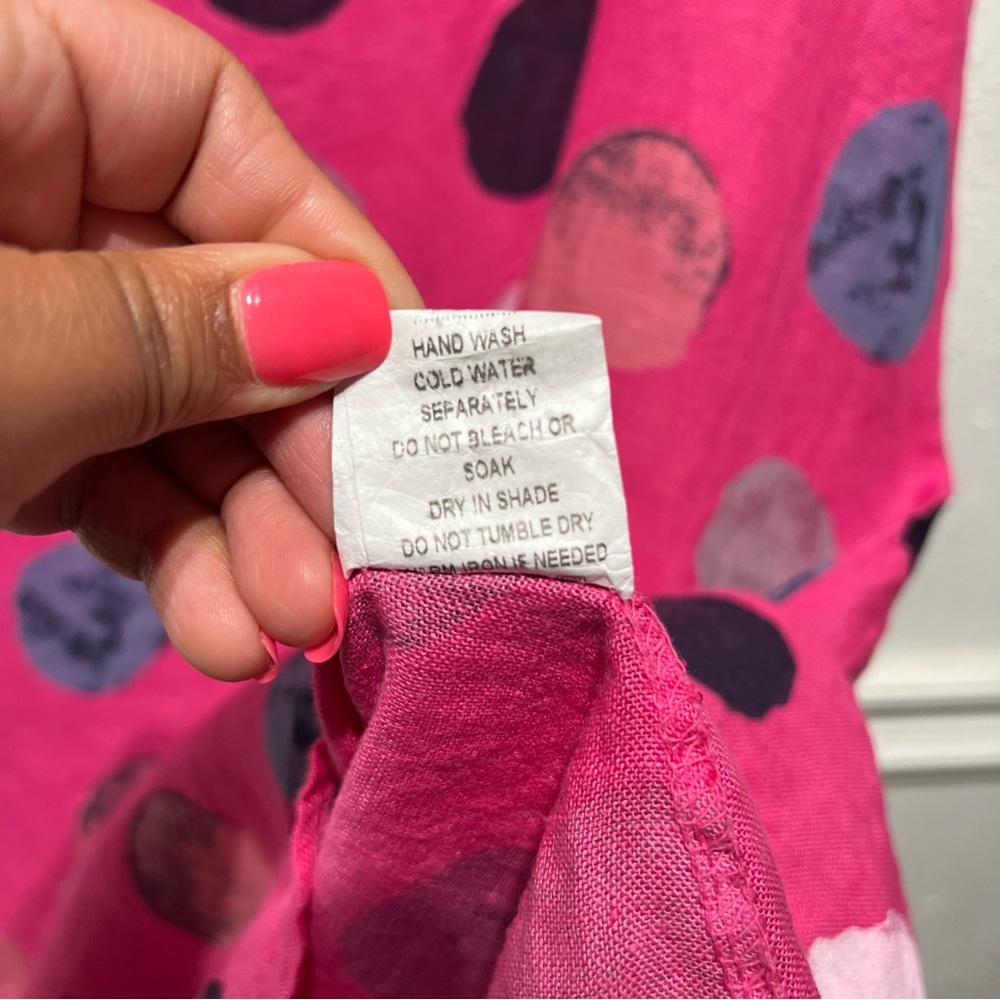 Made In Italy Polka Dot Print 100% Linen Lagenlook Shift Dress Size Small - Picture 9 of 14